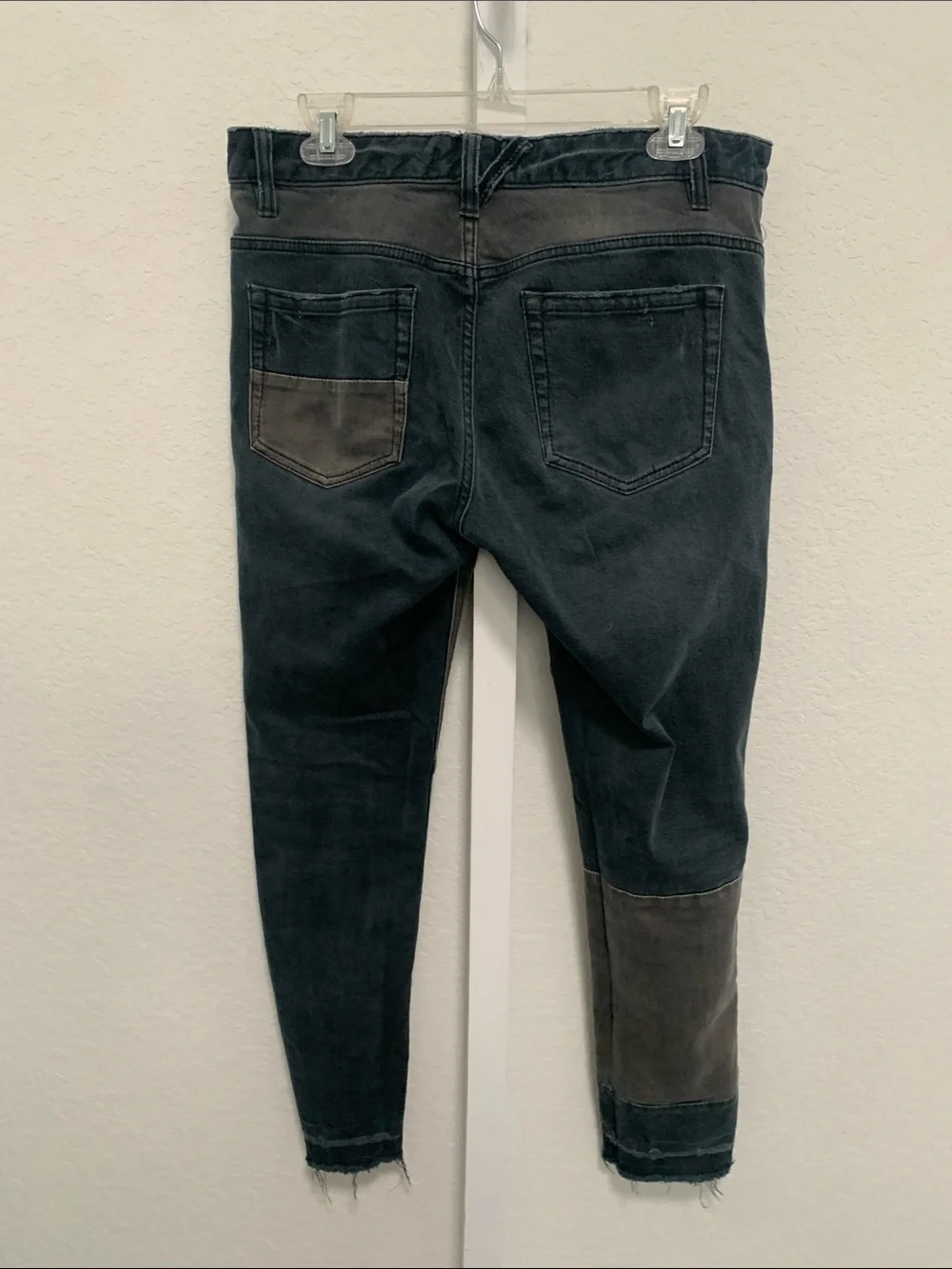 Free People Washed Black Patch-Detail Frayed Hems Jeans